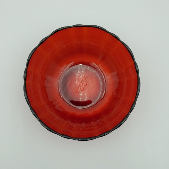 Arcoroc France Ruby Red Dessert Bowls Red Glass Scalloped Fruit Berry Bowls - Picture 5 of 8